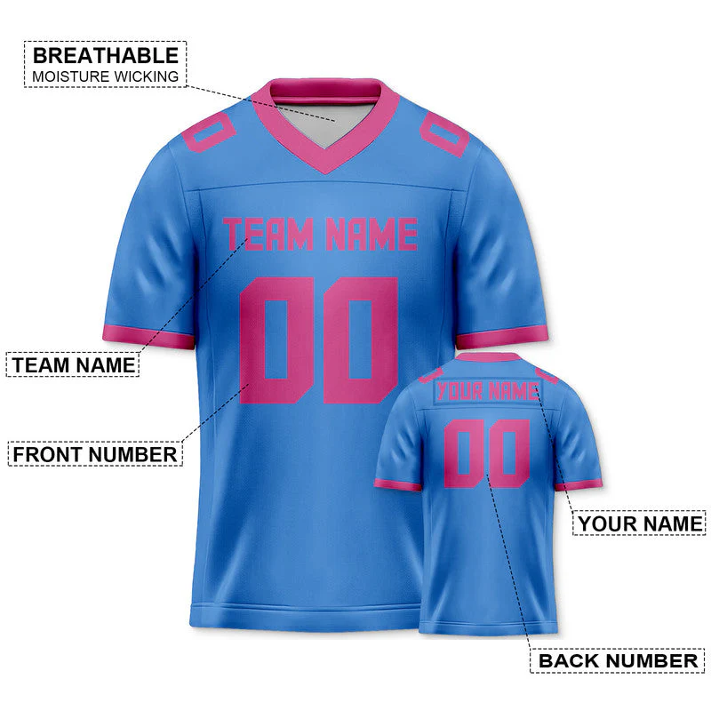Custom Powder Blue Pink Mesh Authentic Football Jersey